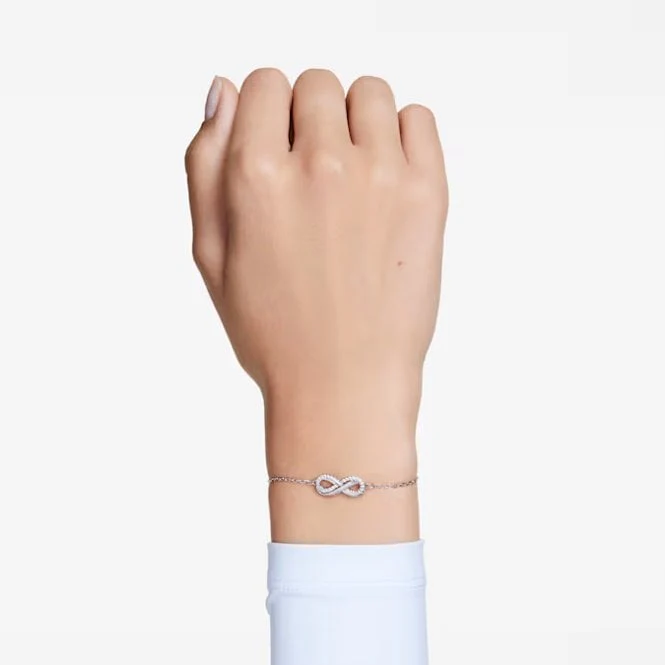Hyperbola Infinity Bracelet with White Crystal in Rhodium Silver - Image 4