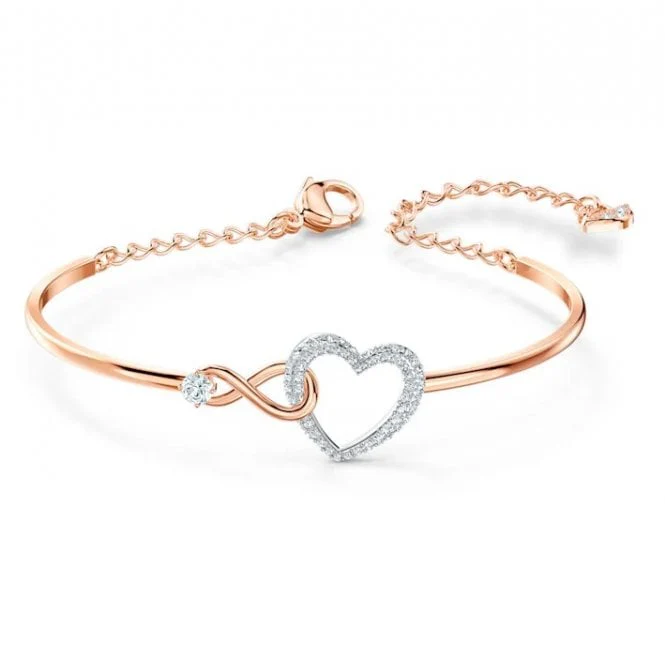 Hyperbola Infinity Heart Bangle in Rose Gold and Rhodium Silver - Image 2