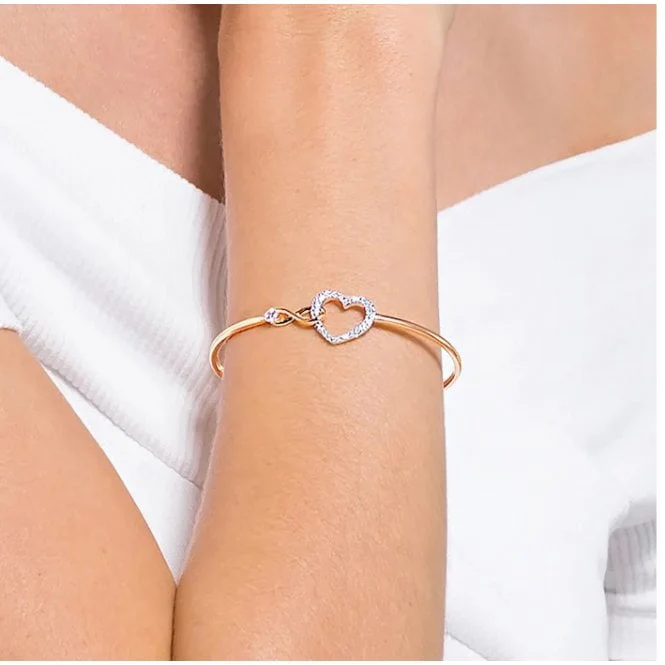 Hyperbola Infinity Heart Bangle in Rose Gold and Rhodium Silver - Image 3