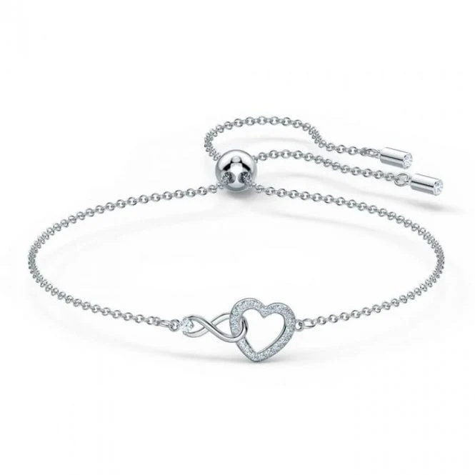 Hyperbola Infinity Heart Bracelet with White Crystal in Rhodium Silver
