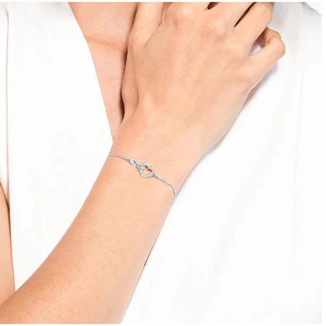 Hyperbola Infinity Heart Bracelet with White Crystal in Rhodium Silver - Image 2