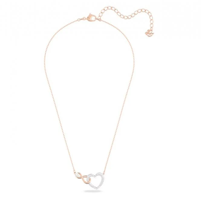 Hyperbola Infinity Heart Necklace with White Crystal in Rose Gold and Rhodium Silver - Image 2