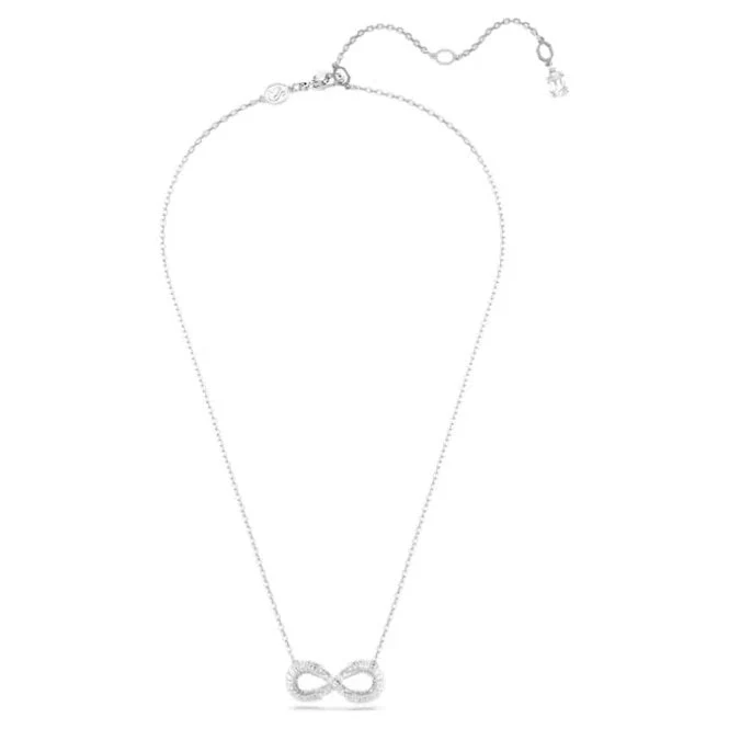 Hyperbola Infinity Pendant Necklace with White Crystal in Rhodium Silver - Image 2