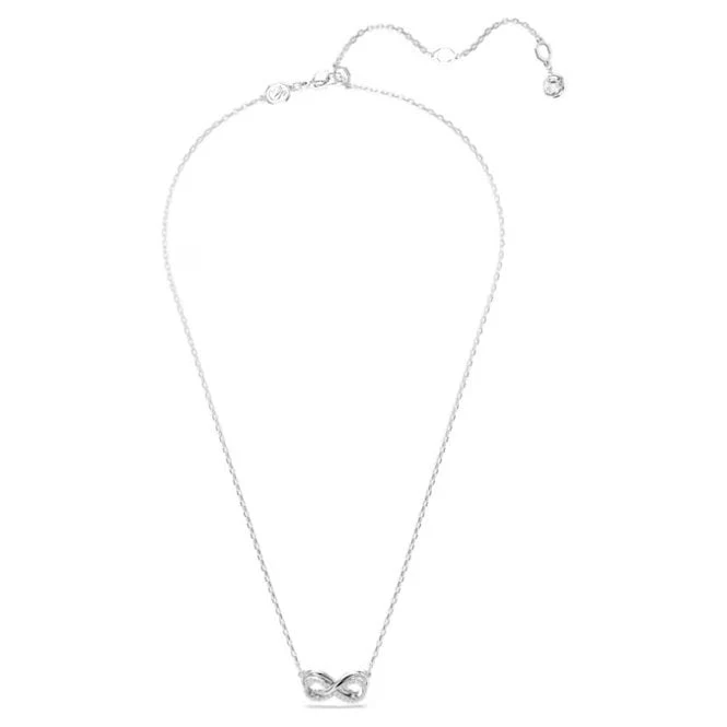 Hyperbola Infinity Pendant Necklace with White Crystal Pave in Rhodium Silver - Image 2