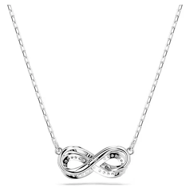 Hyperbola Infinity Pendant Necklace with White Crystal Pave in Rhodium Silver - Image 4