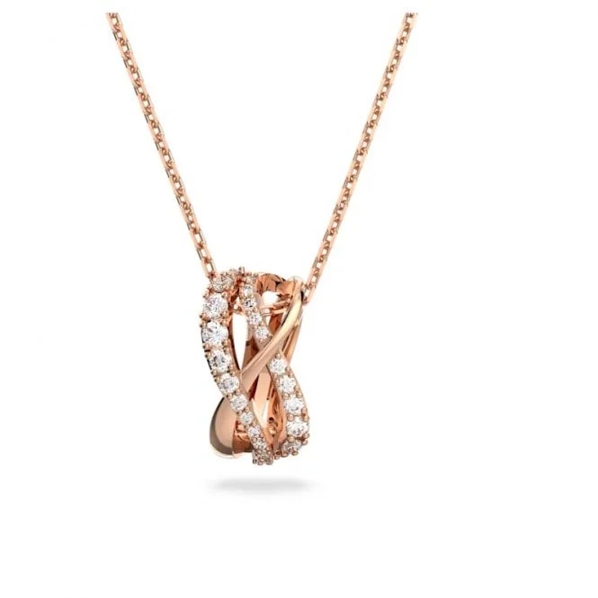 Hyperbola Pendant Necklace with White Crystal in Rose Gold
