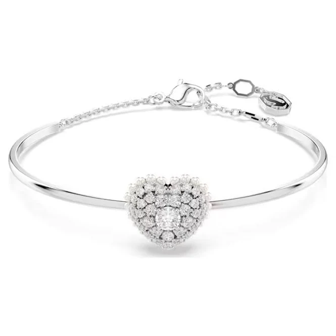 Idyllia Heart Bangle with White Crystal in Rhodium Silver