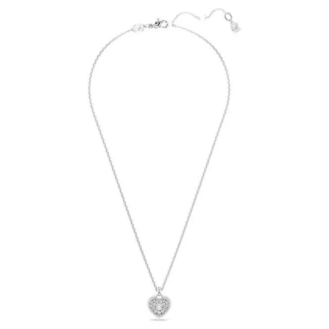Idyllia Heart Pendant Necklace with White Crystal in Rhodium Silver - Image 2