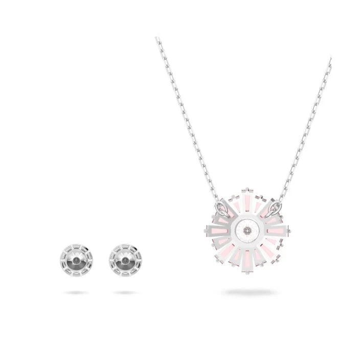Idyllia Necklace & Earrings Set with Pink Crystal in Rhodium Silver - Image 2
