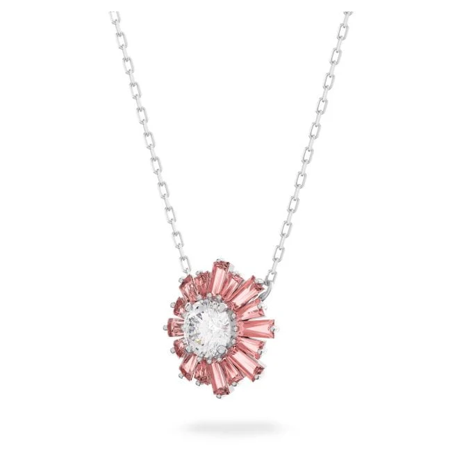 Idyllia Necklace & Earrings Set with Pink Crystal in Rhodium Silver - Image 3