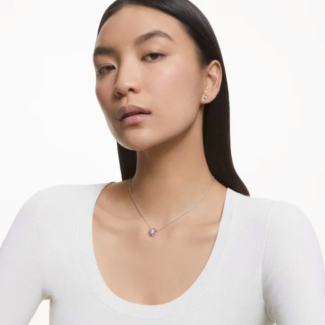 Idyllia Necklace & Earrings Set with Pink Crystal in Rhodium Silver - Image 5