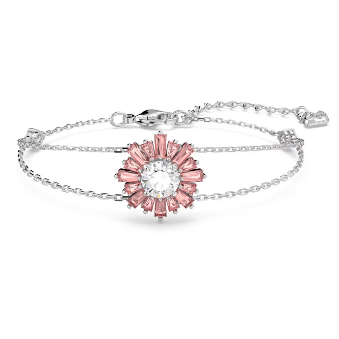 Idyllia Sun Bracelet with Mixed-Cut Pink Crystal in Rhodium Silver