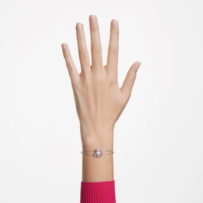 Idyllia Sun Bracelet with Mixed-Cut Pink Crystal in Rhodium Silver - Image 2