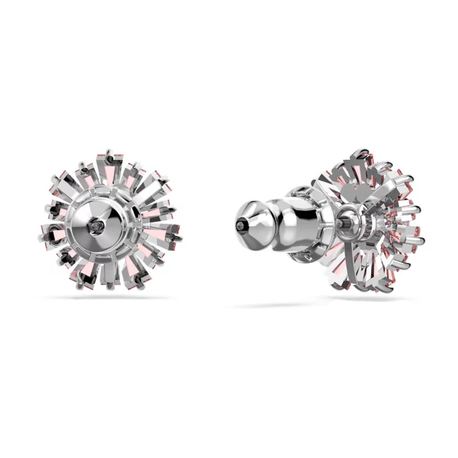 Idyllia Sun Stud Earrings with Mixed-Cut Pink Crystal in Rhodium Silver - Image 4