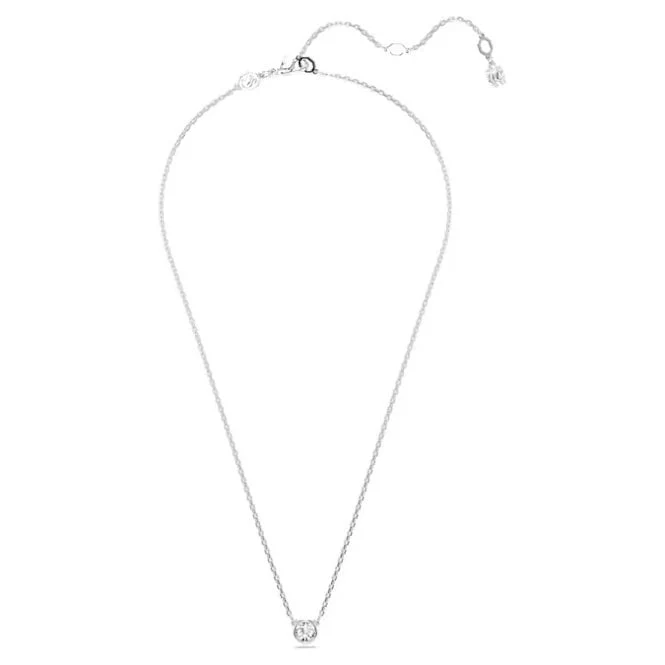 Imber Pendant Necklace with Round-Cut White Crystal in Rhodium Silver - Image 2