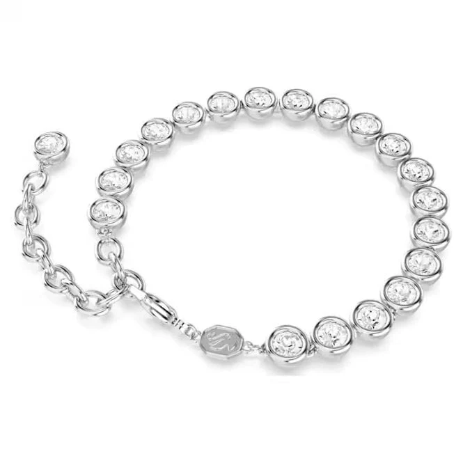 Imber Tennis Bracelet with Round-Cut White Crystal in Rhodium Silver - Image 3