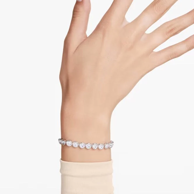 Imber Tennis Bracelet with Round-Cut White Crystal in Rhodium Silver - Image 4