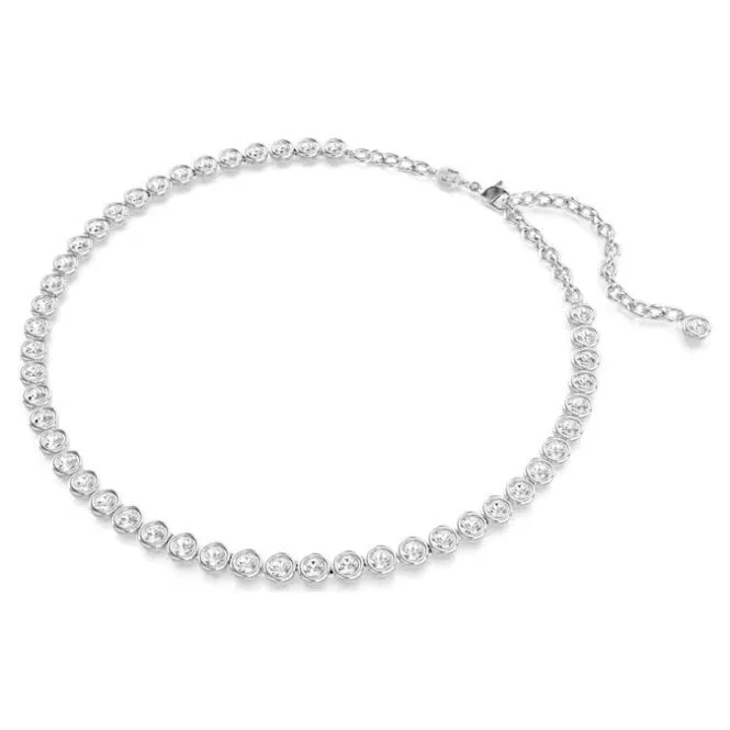 Imber Tennis Necklace with Round-Cut White Crystal in Rhodium Silver - Image 2