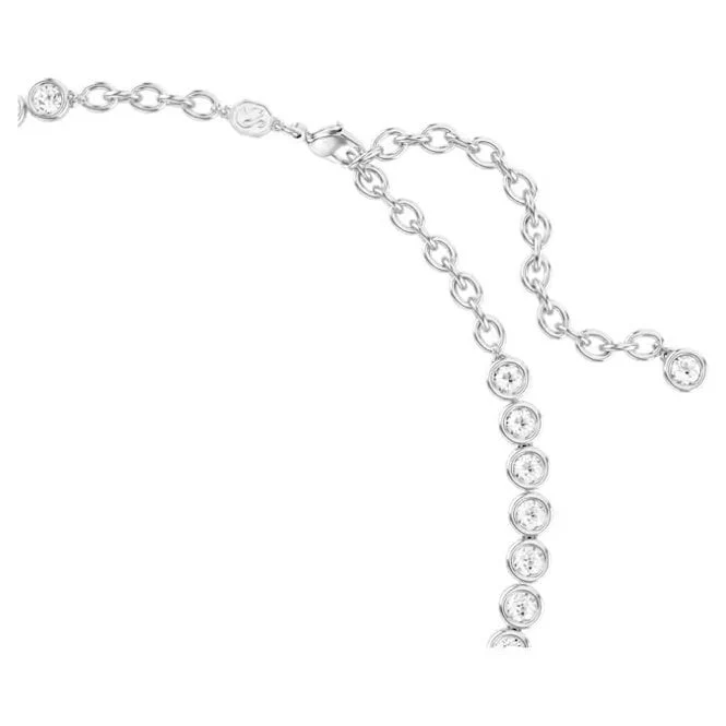Imber Tennis Necklace with Round-Cut White Crystal in Rhodium Silver - Image 3