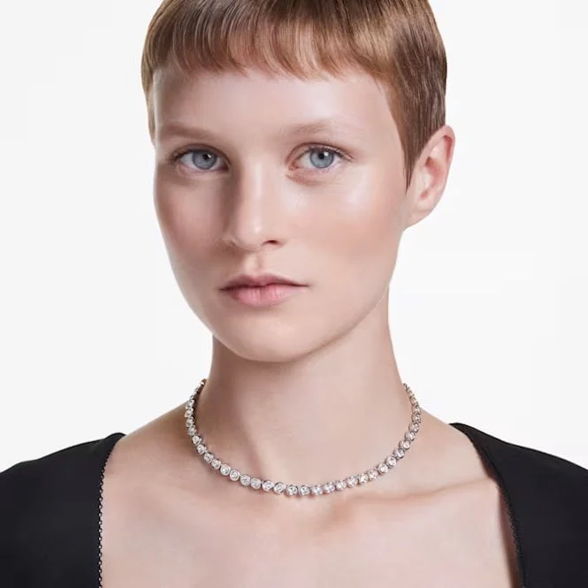 Imber Tennis Necklace with Round-Cut White Crystal in Rhodium Silver - Image 4