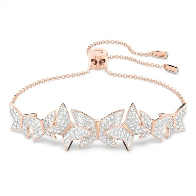 Lilia Butterfly Bracelet with White Crystal in Rose Gold