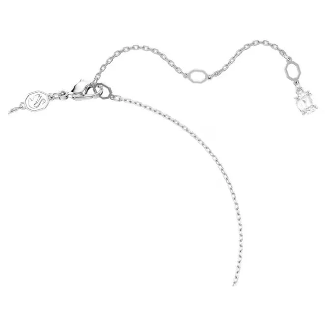 Matrix Necklace & Earrings Pearl Set with Round-Cut White Crystal in Rhodium Silver - Image 3