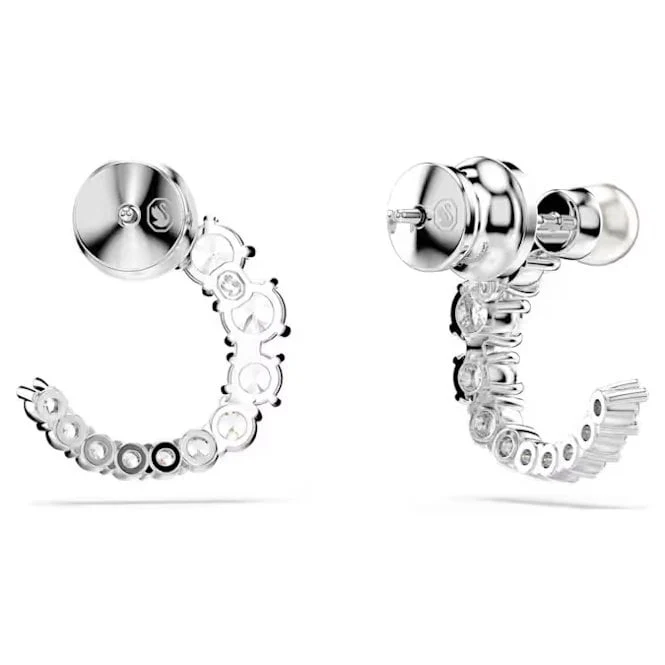 Matrix Pearl Hoop Earrings with Round-Cut White Crystal in Rhodium Silver - Image 3