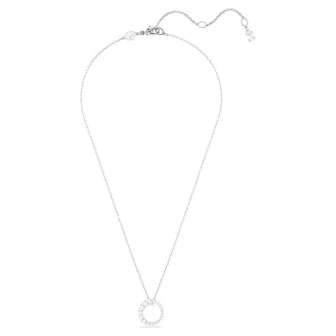 Matrix Pearl Pendant Necklace with Round-Cut White Crystal in Rhodium Silver - Image 2