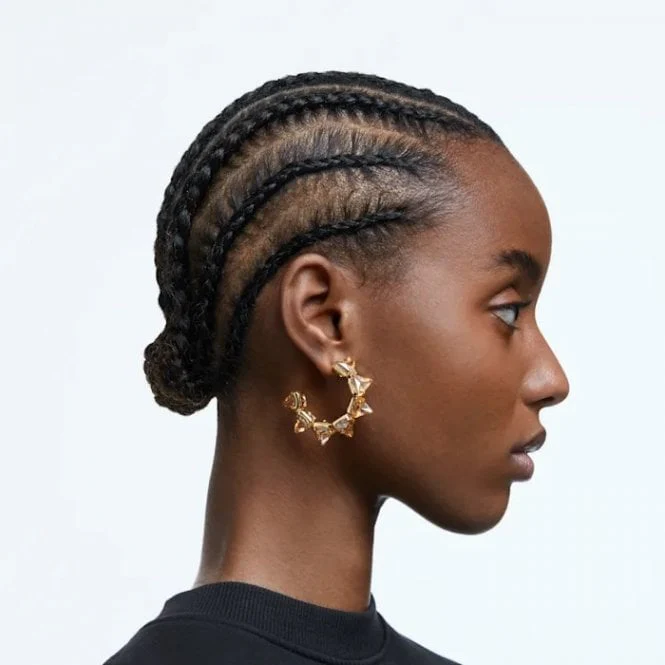 Matrix Pyramid Cut Hoop Earrings with Yellow Crystal in Gold - Image 2