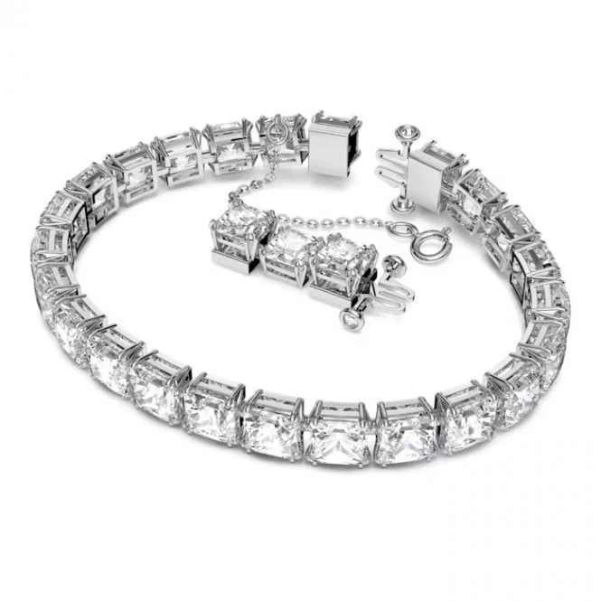 Matrix Square Cut Bracelet with White Crystal in Rhodium Silver - Image 2