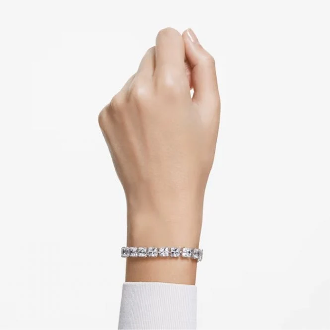 Matrix Square Cut Bracelet with White Crystal in Rhodium Silver - Image 4