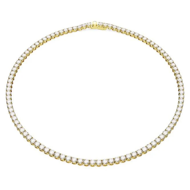 Matrix Tennis Necklace with Round-Cut White Crystal in Gold