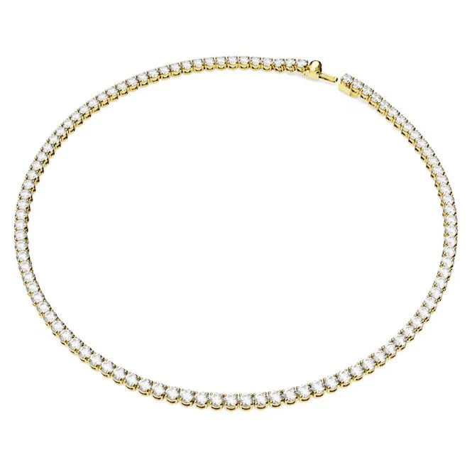 Matrix Tennis Necklace with Round-Cut White Crystal in Gold - Image 3