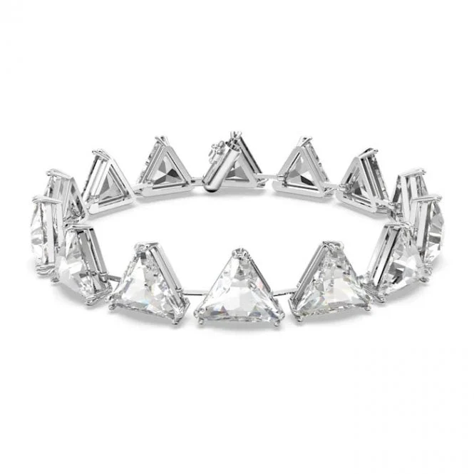 Matrix Triangle Cut Bracelet with White Crystal in Rhodium Silver