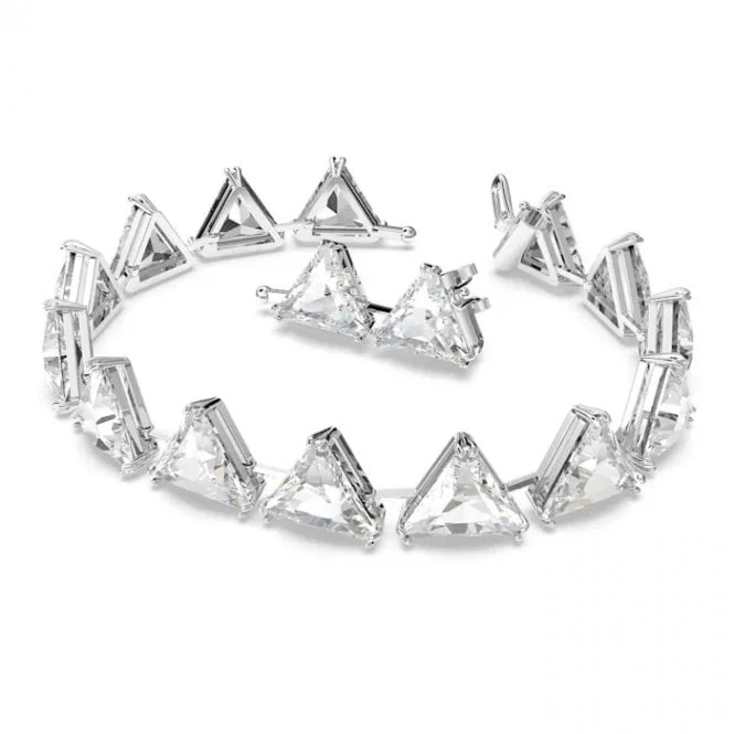 Matrix Triangle Cut Bracelet with White Crystal in Rhodium Silver - Image 2
