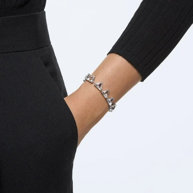 Matrix Triangle Cut Bracelet with White Crystal in Rhodium Silver - Image 3