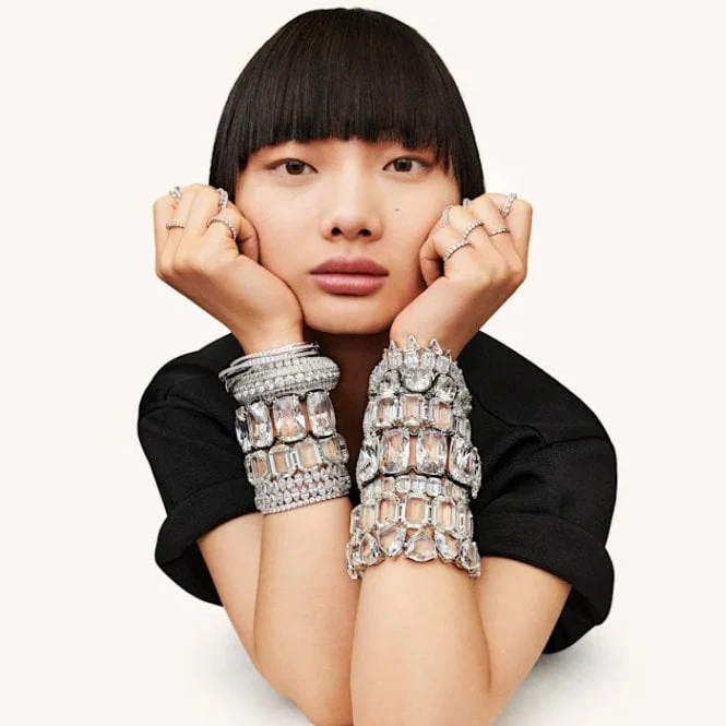 Matrix Triangle Cut Bracelet with White Crystal in Rhodium Silver - Image 4
