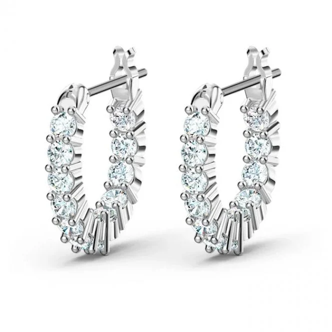 Matrix Vittore Hoop Earrings with White Crystal in Rhodium Silver