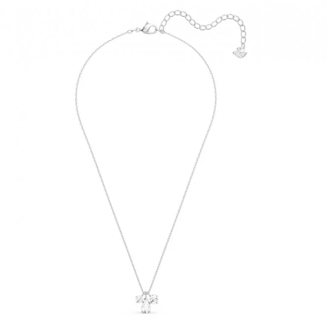 Mesmera Cluster White Crystal Pendant Necklace in Rhodium Silver - Image 2