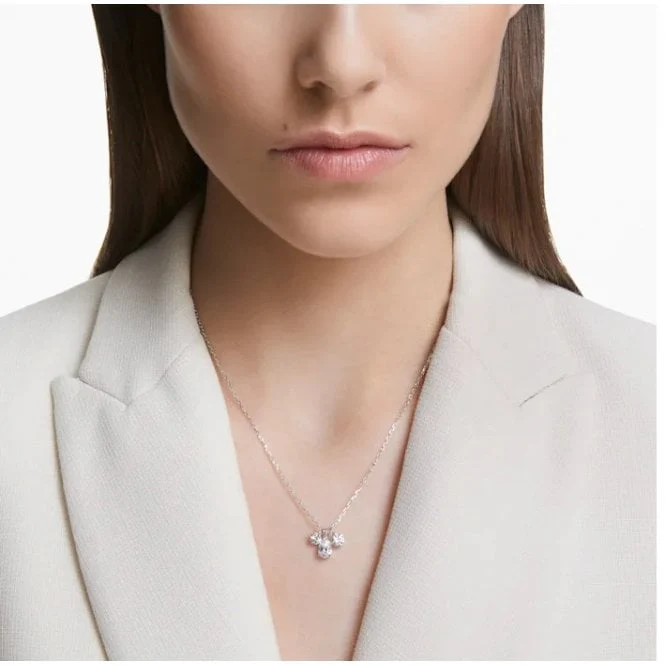 Mesmera Cluster White Crystal Pendant Necklace in Rhodium Silver - Image 3