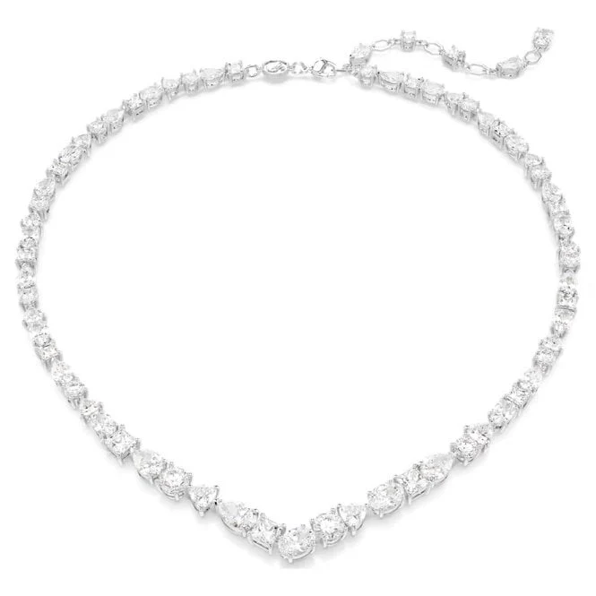 Mesmera Necklace with Mixed-Cut White Crystal in Rhodium Silver