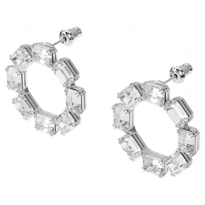 Millenia Earrings with White Circle Crystal in Rhodium Silver