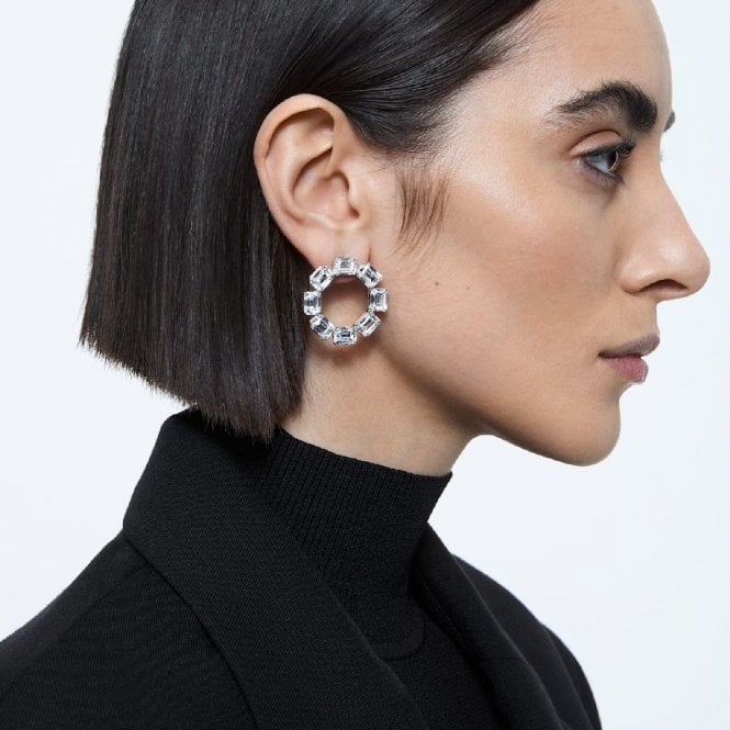 Millenia Earrings with White Circle Crystal in Rhodium Silver - Image 2
