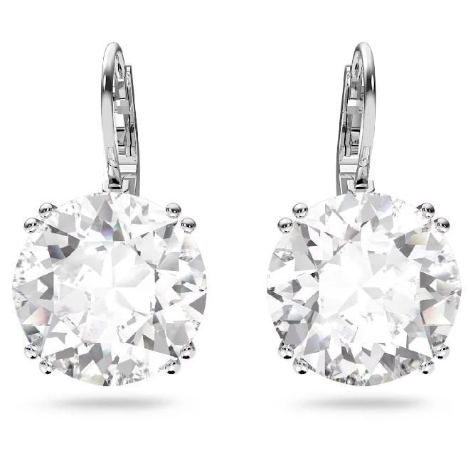 Millenia Round-Cut Drop Earrings with White Crystal in Rhodium Silver