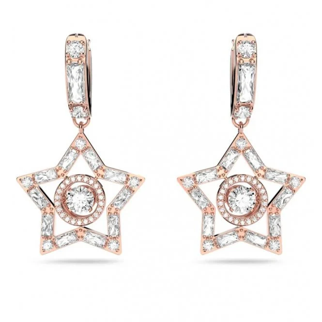 Stella Star Hoop Earrings with White Crystal in Rose Gold