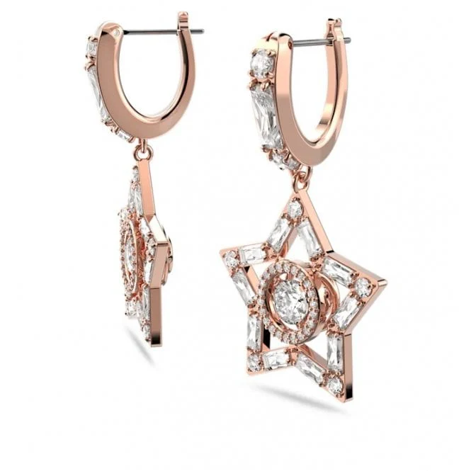 Stella Star Hoop Earrings with White Crystal in Rose Gold - Image 2