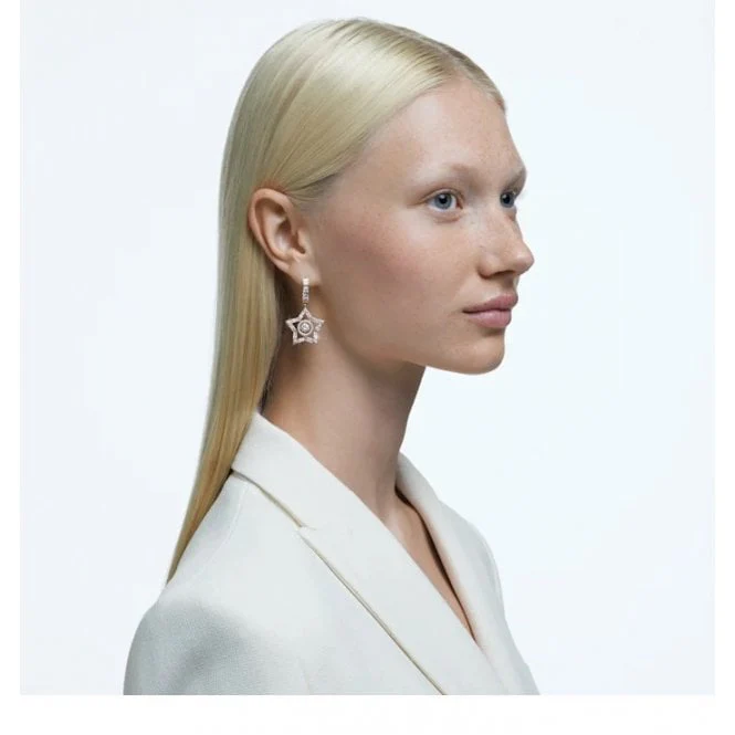 Stella Star Hoop Earrings with White Crystal in Rose Gold - Image 3