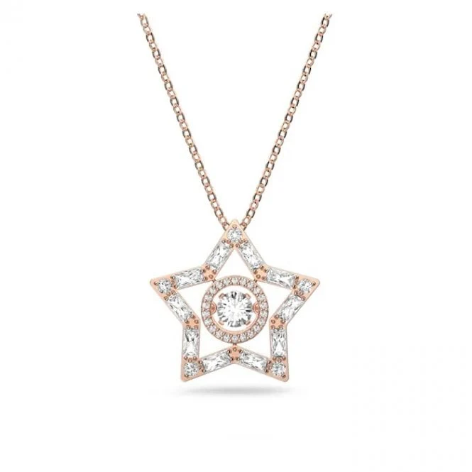 Stella Star Pendant Necklace with White Crystal in Rose Gold