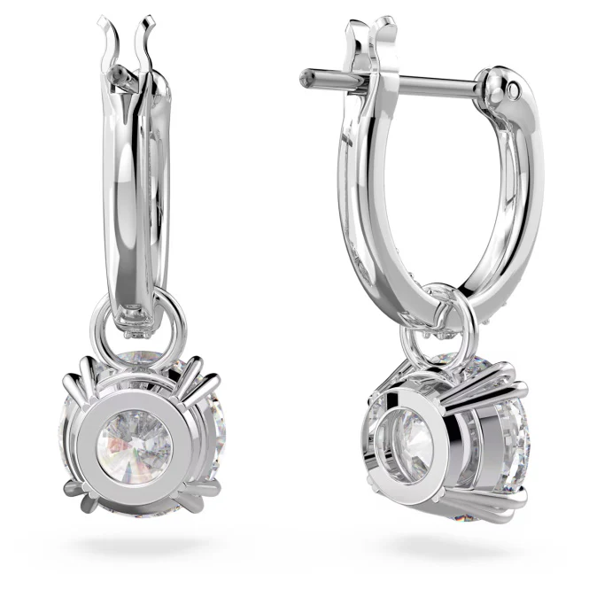 Stilla Drop Earrings with Round-Cut White Crystal in Rhodium Silver - Image 3
