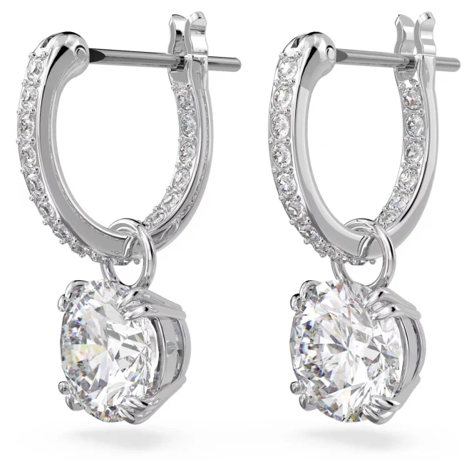 Stilla Drop Earrings with Round-Cut White Crystal in Rhodium Silver - Image 4